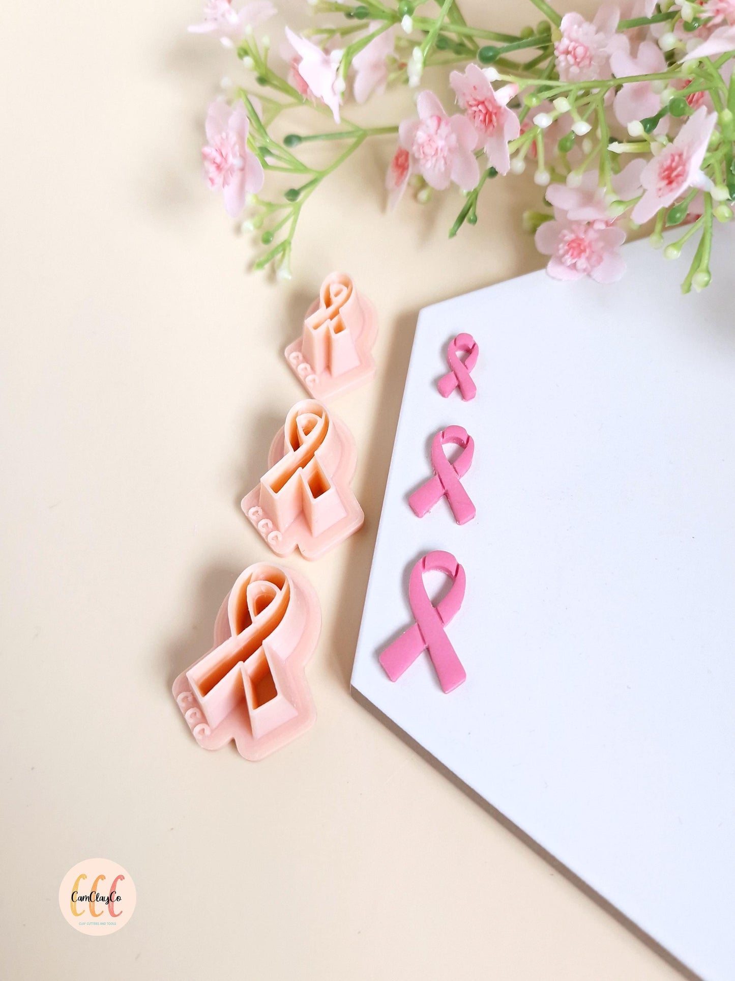 Emporte-pièces 3D en forme de ruban Octobre Rose pour la fabrication de bijoux en argile polymère