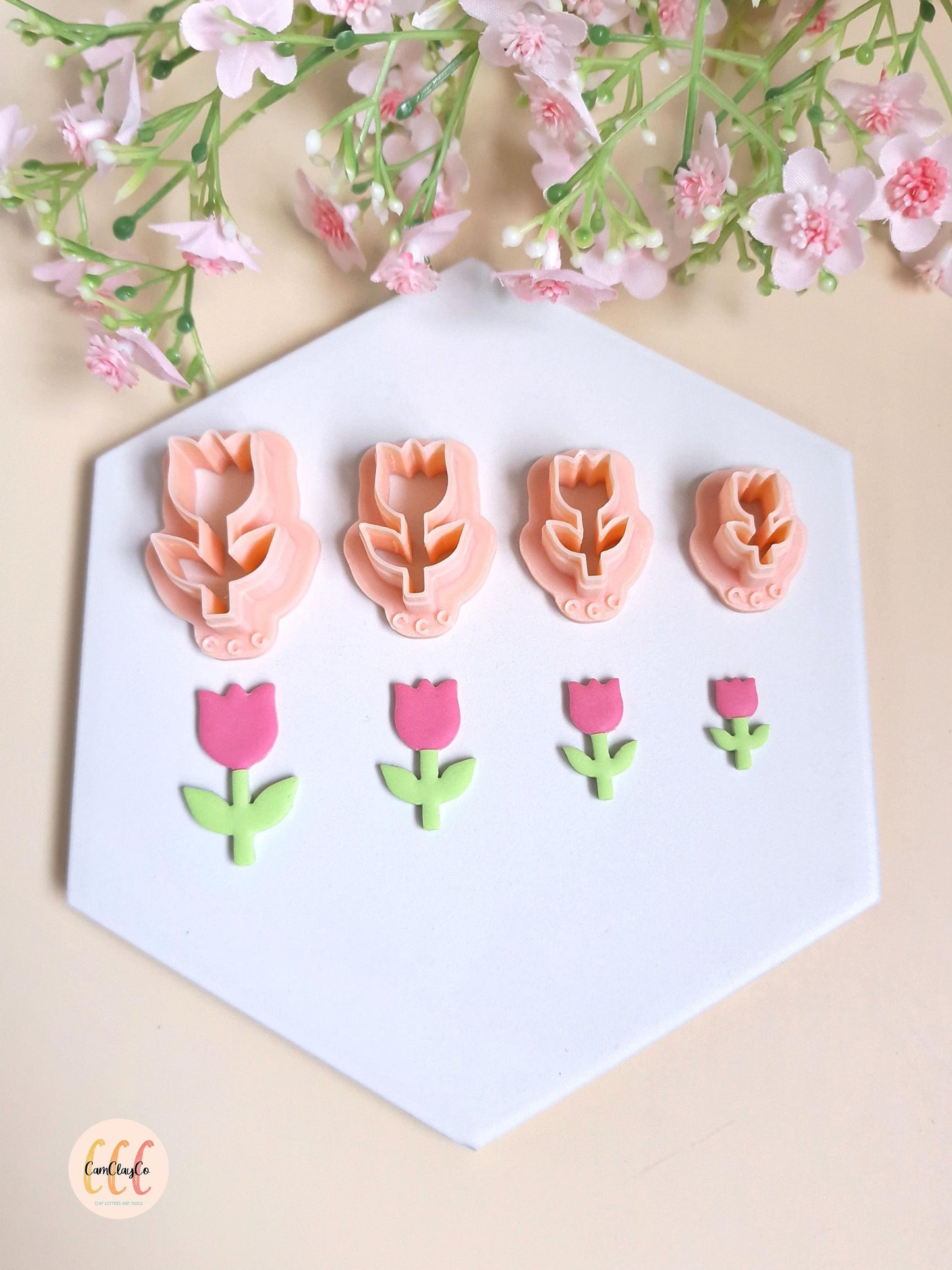 Emporte-pièces 3D en forme de tulipes avec tiges pour la fabrication de bijoux en argile polymère