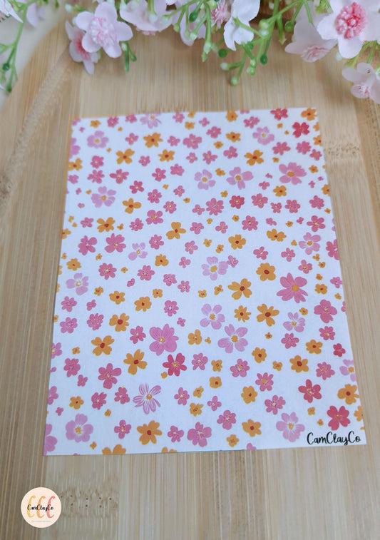 Feuille de transfert soluble à l'eau pour la fabrication de bijoux en argile polymère - Spring Flowers 028