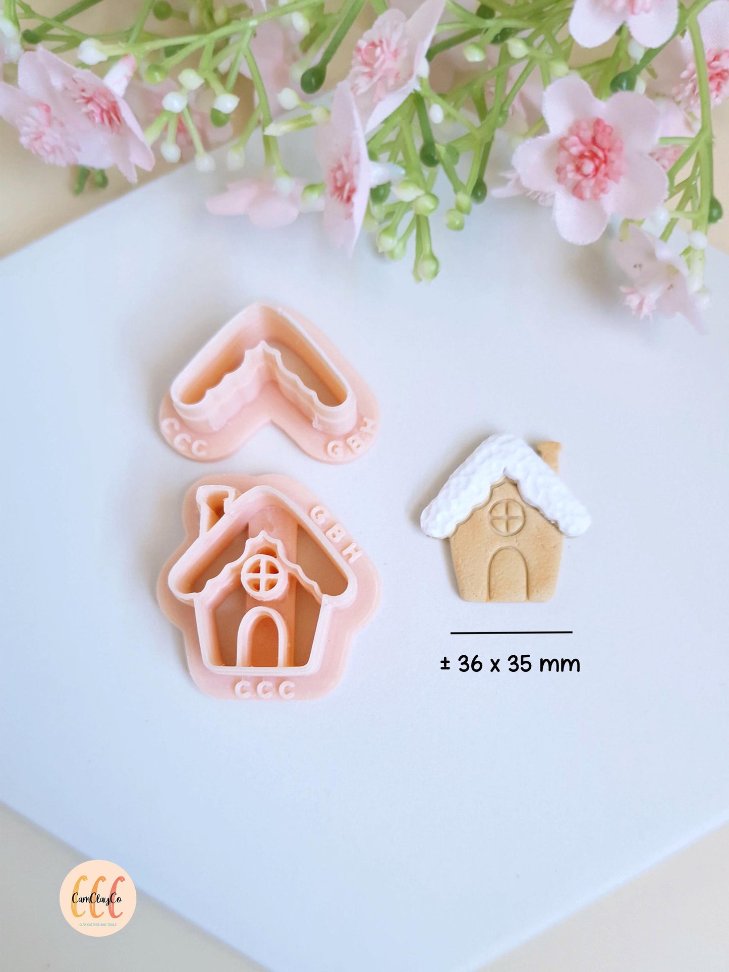 Emporte-pièce 3D en forme de maison en pain d'épices et neige pour la fabrication de bijoux en argile polymère
