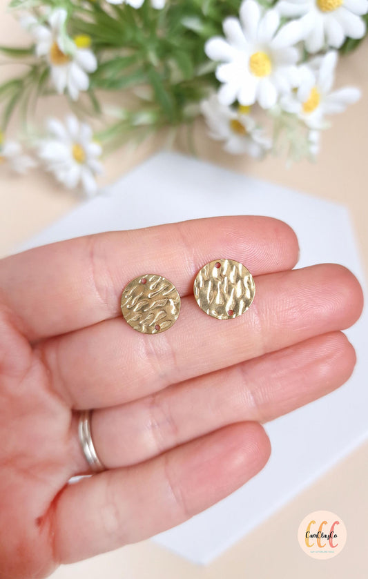 Connecteurs ronds texturés 12 mm en acier inoxydable pour la fabrication de bijoux, doré et argenté - 6 pièces