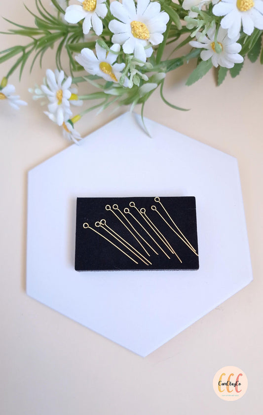 Épingles, tige à œil 40 mm en acier inoxydable pour la fabrication de bijoux, doré et argenté - 10 pièces