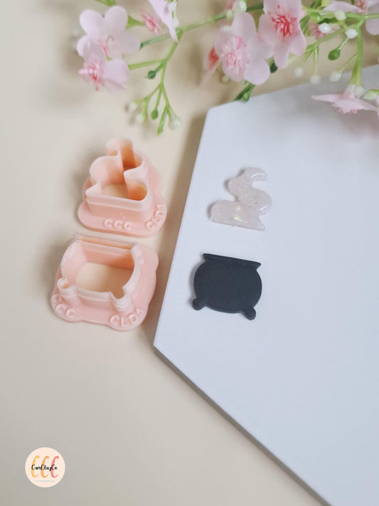 Lot de 2 emporte-pièces 3D en forme de chaudron et de fumée, Halloween, pour la fabrication de bijoux en argile polymère