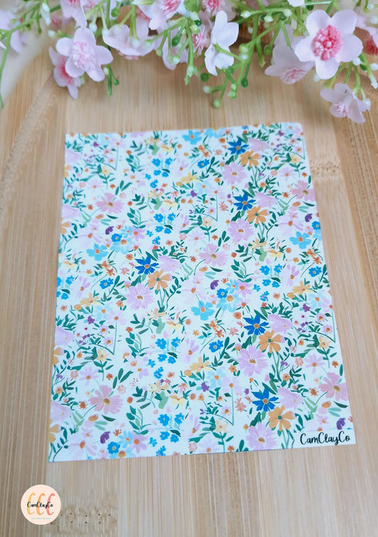 Feuille de transfert soluble à l'eau pour la fabrication de bijoux en argile polymère - Spring Flowers 02