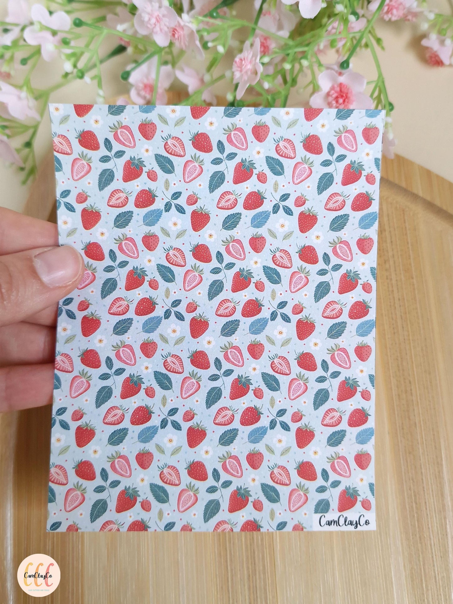 Feuille de transfert soluble à l'eau pour la fabrication de bijoux en argile polymère, fruits - Strawberry 03