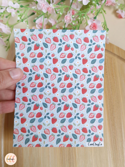 Feuille de transfert soluble à l'eau pour la fabrication de bijoux en argile polymère, fruits - Strawberry 03