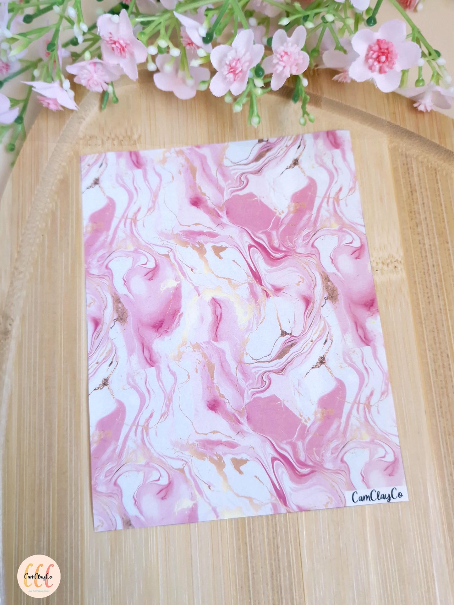 Feuille de transfert soluble à l'eau pour la fabrication de bijoux en argile polymère - Marbre rose
