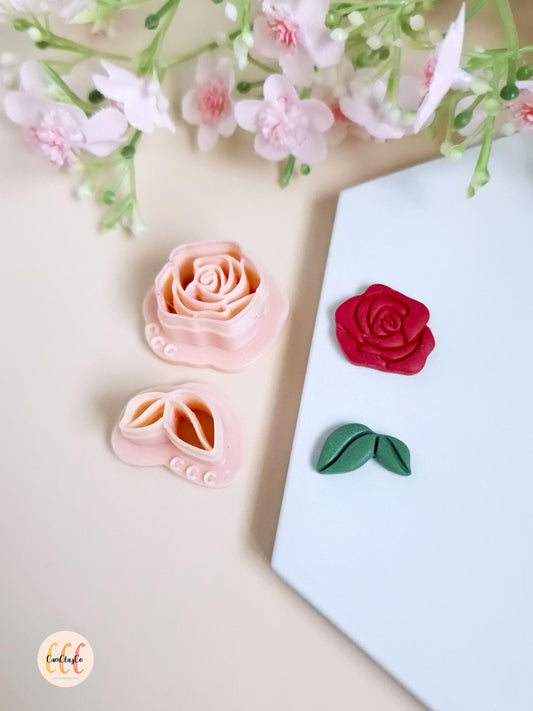 Set d'emporte-pièces 3D en forme de rose et feuilles pour la fabrication de bijoux en argile polymère