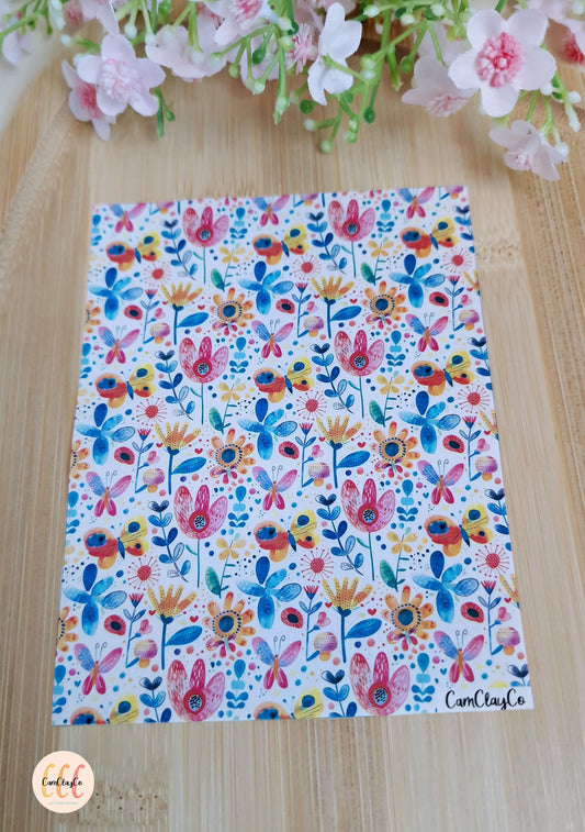 Feuille de transfert soluble à l'eau pour la fabrication de bijoux en argile polymère - Watercolor Spring 08