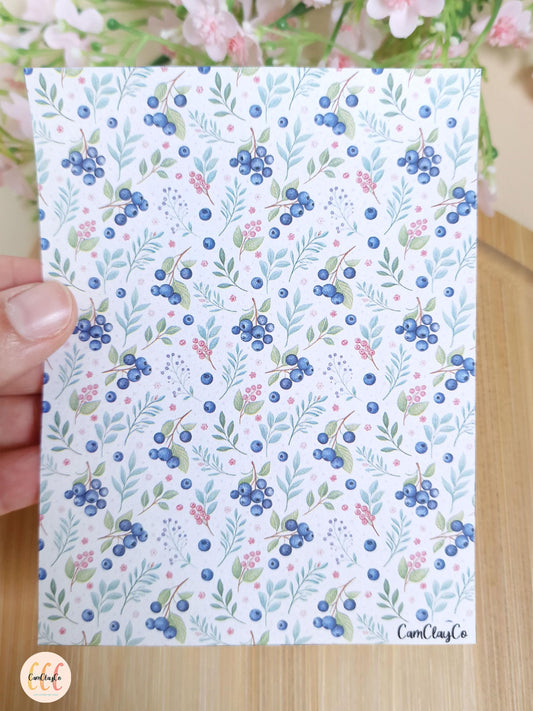 Feuille de transfert soluble à l'eau pour la fabrication de bijoux en argile polymère, fruits - Blueberry 02