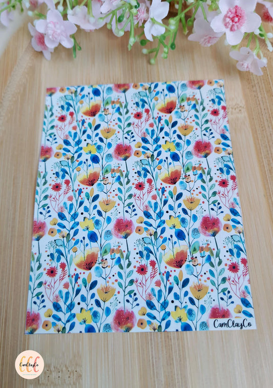 Feuille de transfert soluble à l'eau pour la fabrication de bijoux en argile polymère - Watercolor Spring 05