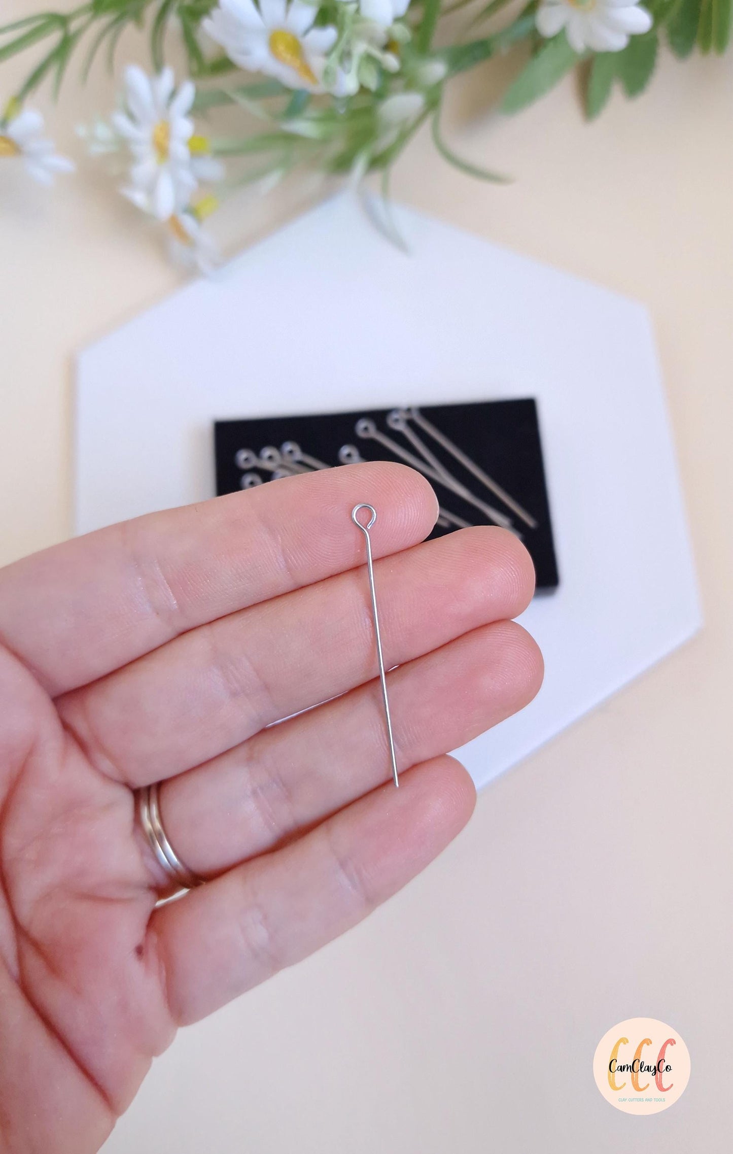 Épingles, tige à œil 40 mm en acier inoxydable pour la fabrication de bijoux, doré et argenté - 10 pièces