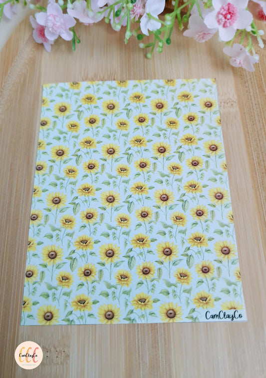 Feuille de transfert soluble à l'eau pour la fabrication de bijoux en argile polymère - Sunflowers 01