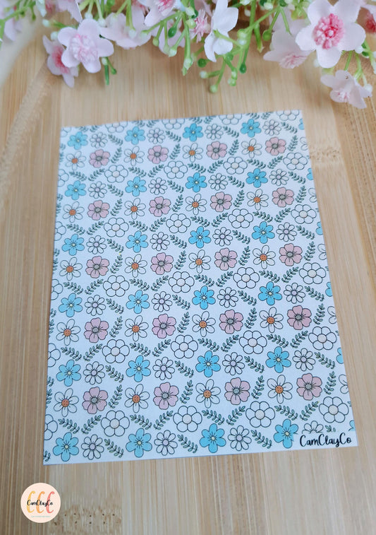 Feuille de transfert soluble à l'eau pour la fabrication de bijoux en argile polymère - Spring Flowers 029