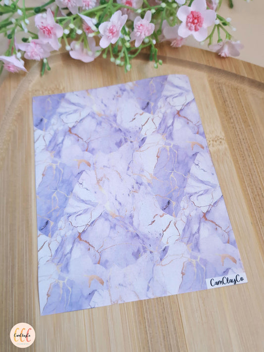 Feuille de transfert soluble à l'eau pour la fabrication de bijoux en argile polymère - Marbre violet