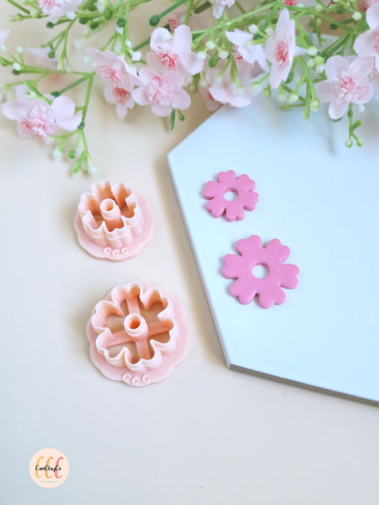 Emporte-pièces 3D fleurs 6 pétales doubles pour la fabrication de bijoux en argile polymère, créoles interchangeables