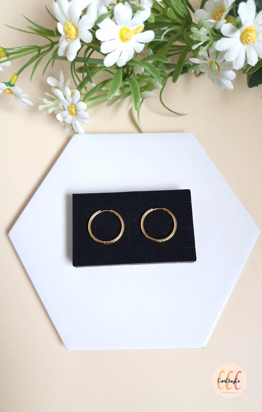 Boucles d'oreilles créoles diamètre 22 mm épaisseur 2 mm en acier inoxydable pour la fabrication de bijoux, doré et argenté - 2 pièces