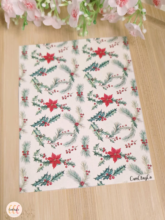 Feuille de transfert soluble à l'eau - Feuillage Noël 05