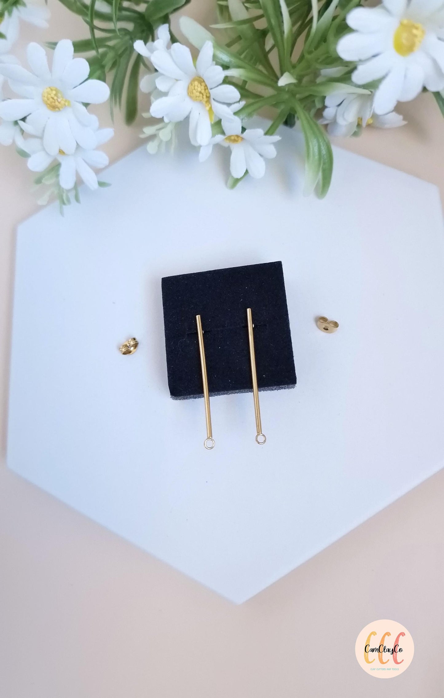 Boucles d'oreilles longues barres en acier inoxydable pour la fabrication de bijoux, doré et argenté - 2 pièces