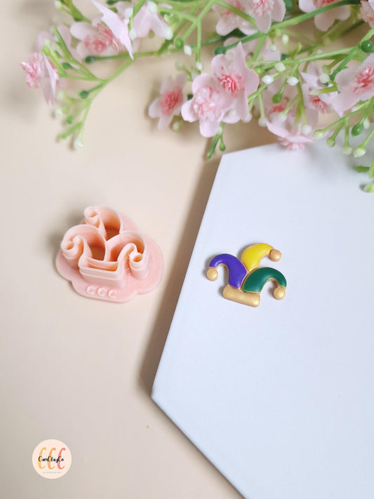 Emporte-pièce 3D en forme de chapeau d'arlequin pour la fabrication de bijoux en argile polymère - Mardi Gras