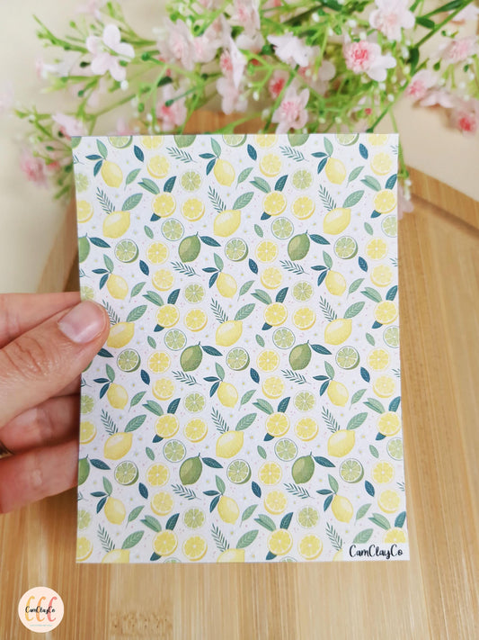 Feuille de transfert soluble à l'eau pour la fabrication de bijoux en argile polymère, fruits - Citrons jaunes et verts 01