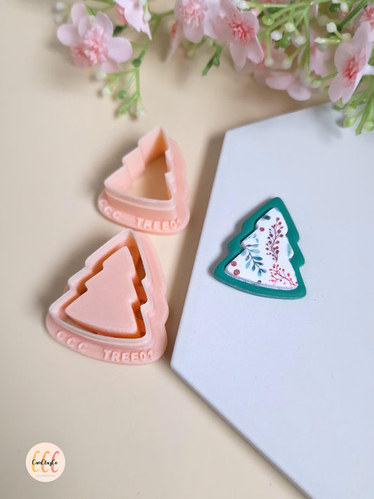 Emporte-pièce 3D en forme de sapin en deux parties pour la fabrication de bijoux en argile polymère