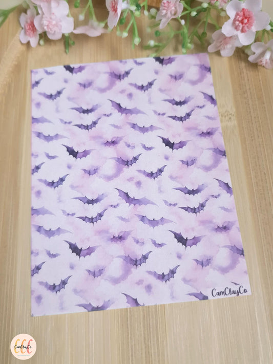 Feuille de transfert soluble à l'eau pour la fabrication de bijoux en argile polymère - Purple bats