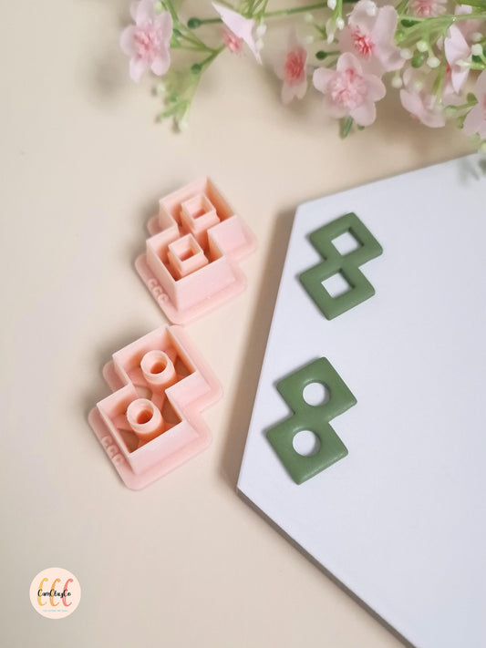 Emporte-pièce 3D en forme de double carré creux pour la fabrication de bijoux en argile polymère, créoles interchangeables, pampilles