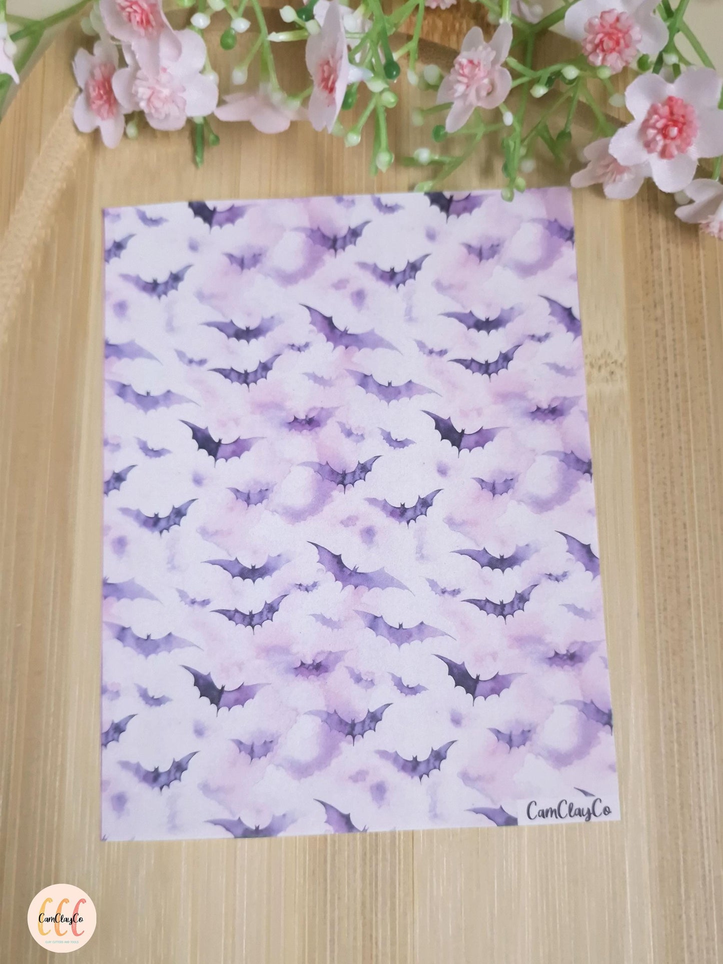 Feuille de transfert soluble à l'eau pour la fabrication de bijoux en argile polymère - Purple bats