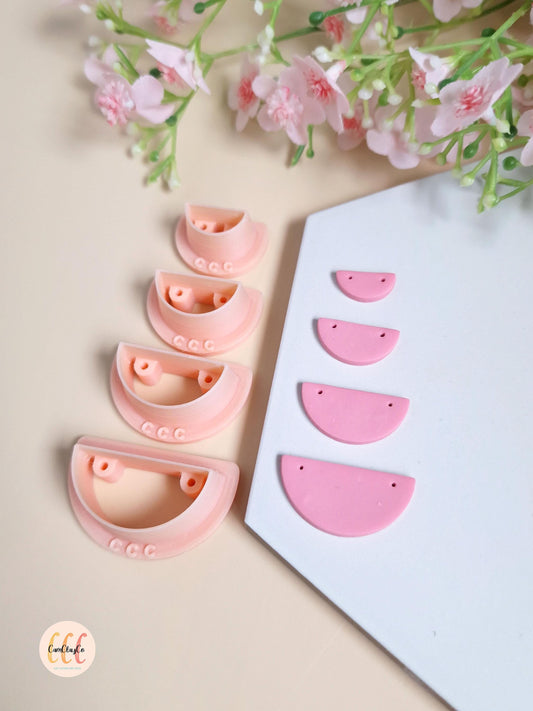 Emporte-pièces 3D en forme de demis-cercles avec guides de perçage pour la fabrication de bijoux en argile polymère