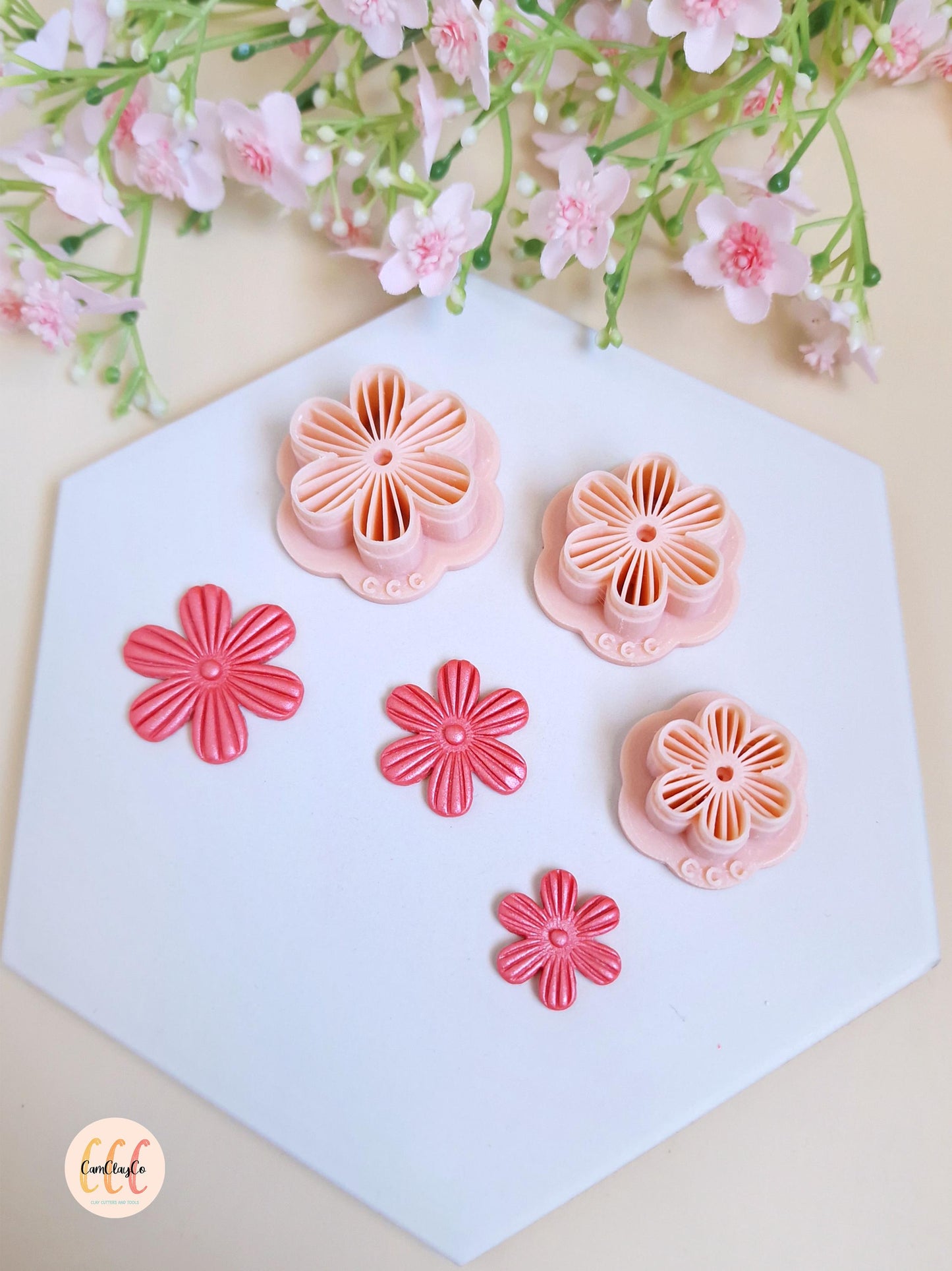 Emporte-pièces 3D fleurs striées 6 pétales pour la fabrication de bijoux en argile polymère, créoles interchangeables