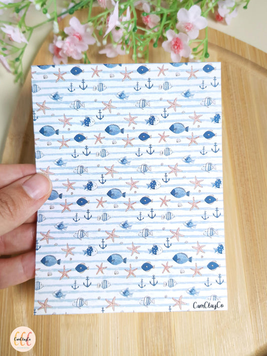 Feuille de transfert soluble à l'eau pour la fabrication de bijoux en argile polymère - Poissons marinière