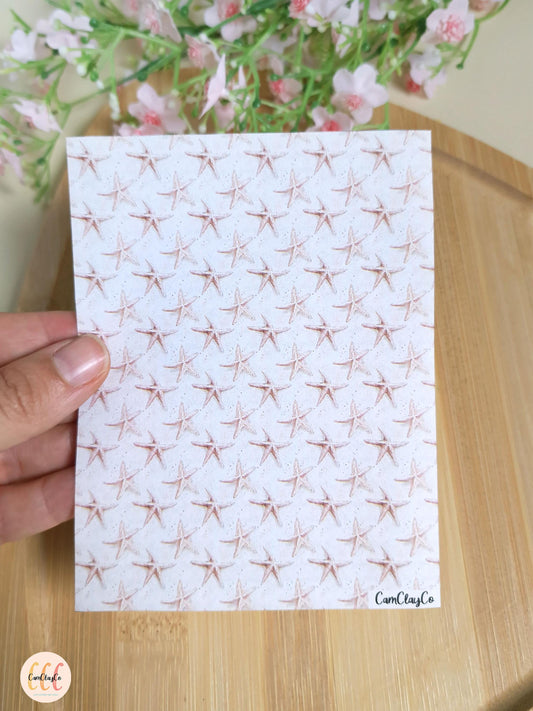 Feuille de transfert soluble à l'eau pour la fabrication de bijoux en argile polymère - Etoiles de mer 01