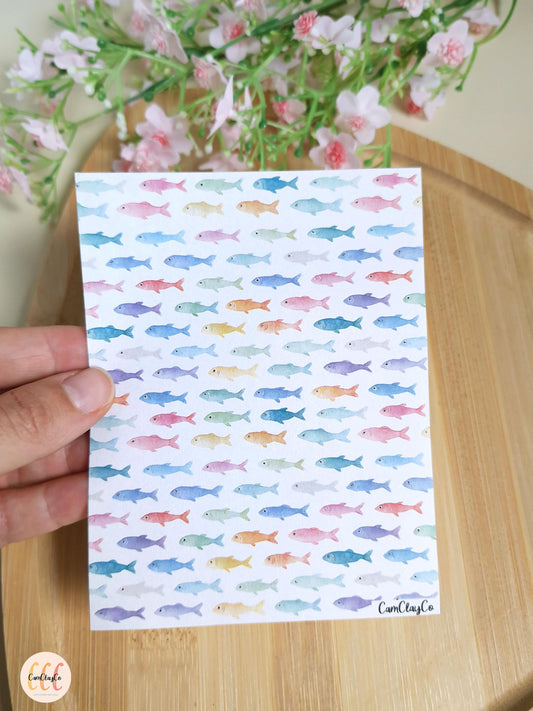 Feuille de transfert soluble à l'eau pour la fabrication de bijoux en argile polymère - Poissons colorés 01
