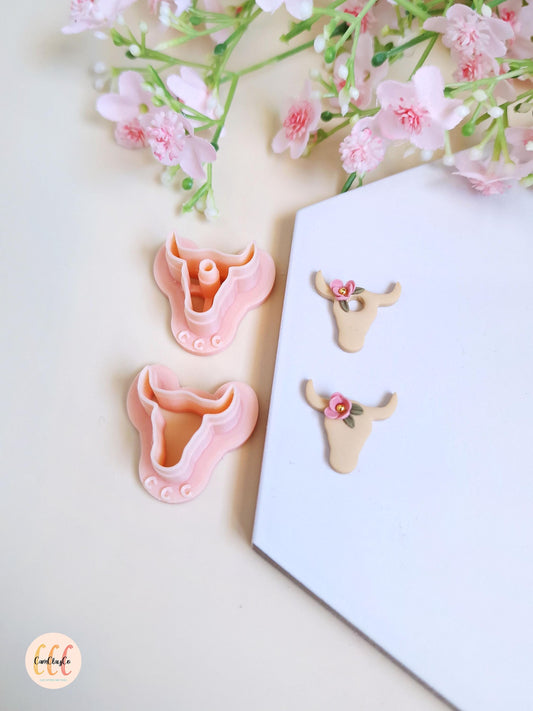 Emporte-pièces 3D tête de taureau pour la fabrication de bijoux en argile polymère, créoles interchangeables, pampilles - Texas collection