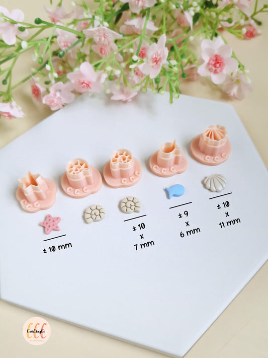 Minis emporte-pièces 3D été, étoile de mer, coquillages, poisson, 10 mm pour la fabrication de bijoux en argile polymère