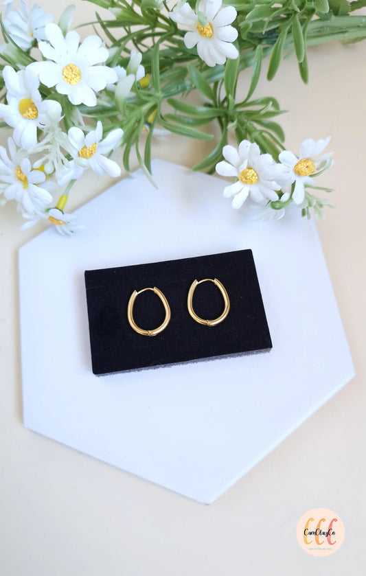 Boucles d'oreilles créoles ovales œufs en acier inoxydable pour la fabrication de bijoux, doré et argenté - 2 pièces