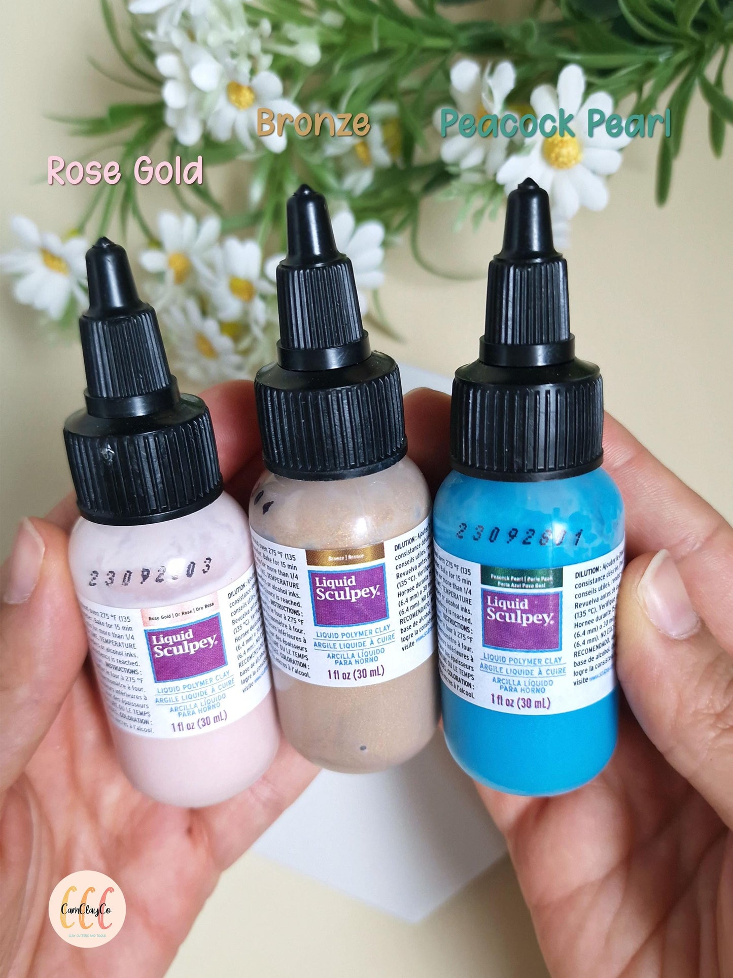 Argile liquide à cuire - 3 flacons - Glam Metallics - Rose Gold / Bronze / Peacock Pearl