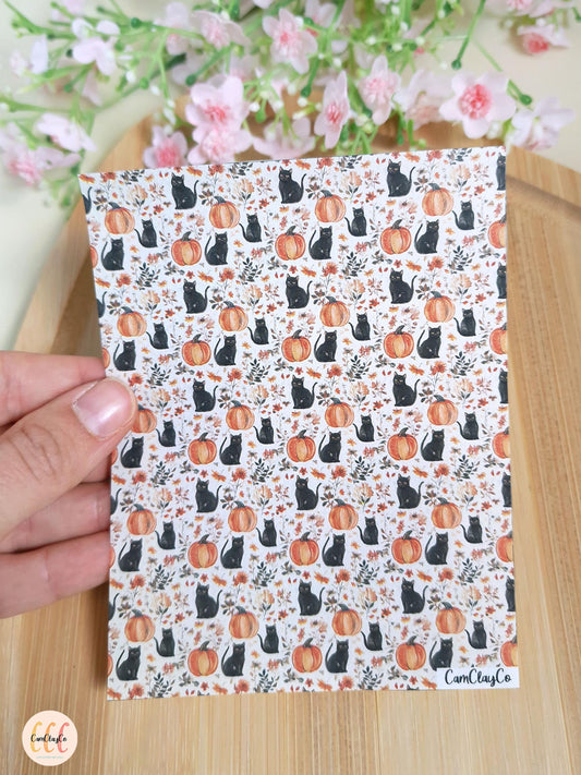 Feuille de transfert soluble à l'eau - Chats et citrouilles