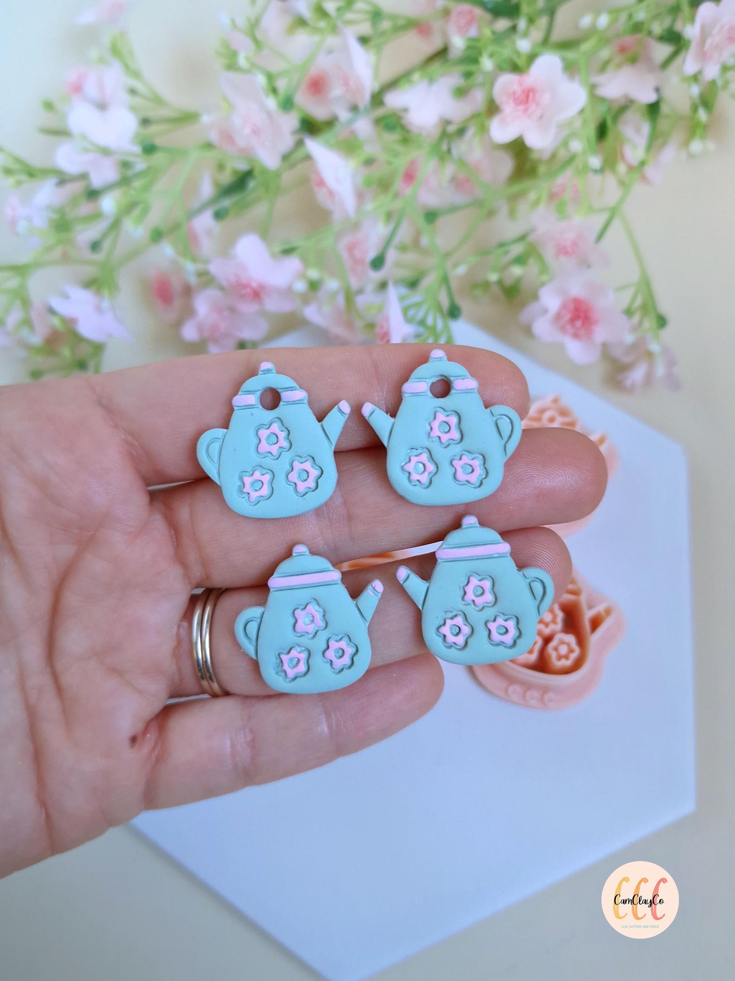 Emporte-pièces 3D théières avec fleurs pour la fabrication de bijoux en argile polymère, créoles interchangeables, pampilles