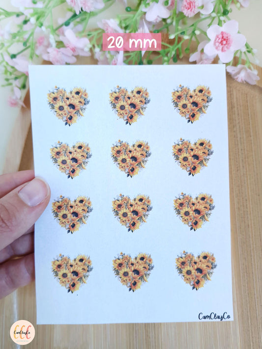 Feuille de transfert soluble à l'eau - Cœurs tournesols