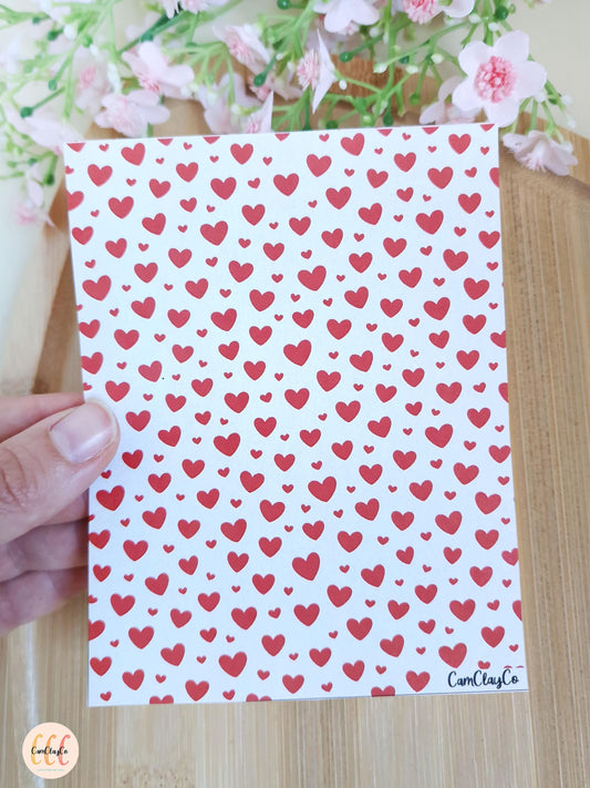 Feuille de transfert soluble à l'eau - Cœurs rouges