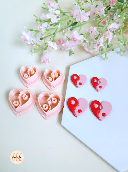 Emporte-pièces 3D en forme de cœurs Yin & Yang pour la fabrication de bijoux en argile polymère, créoles interchangeables, pampilles