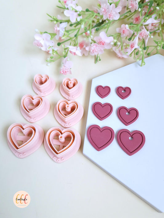 Emporte-pièces 3D en forme de cœurs avec contours pour la fabrication de bijoux en argile polymère, créoles interchangeables, pampilles