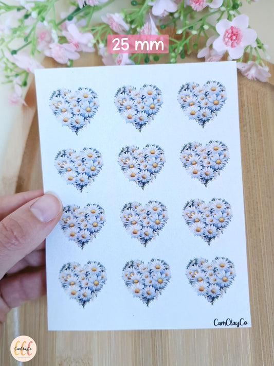 Feuille de transfert soluble à l'eau - Cœurs marguerites