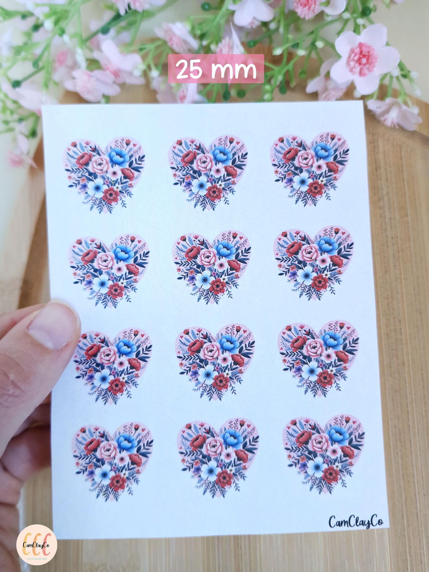 Feuille de transfert soluble à l'eau - Cœurs fleurs 02