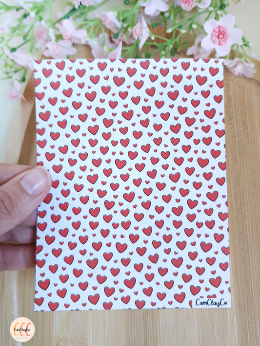 Feuille de transfert soluble à l'eau - Cœurs rouges contour noir