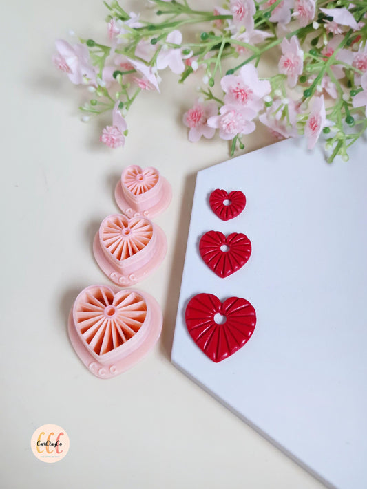 Emporte-pièces 3D en forme de cœurs avec stries pour la fabrication de bijoux en argile polymère, créoles interchangeables, pampilles