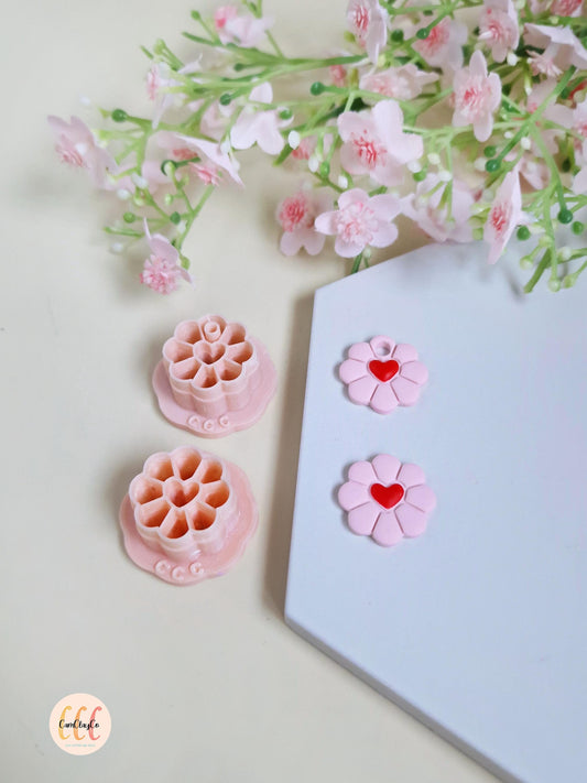 Emporte-pièces en forme de fleurs avec centres cœurs pour la fabrication de bijoux en argile polymère, créoles interchangeables, pampilles