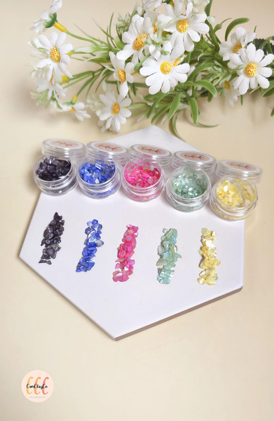 Éclats de coquillage, différentes couleurs, pour la création de bijoux en argile polymère